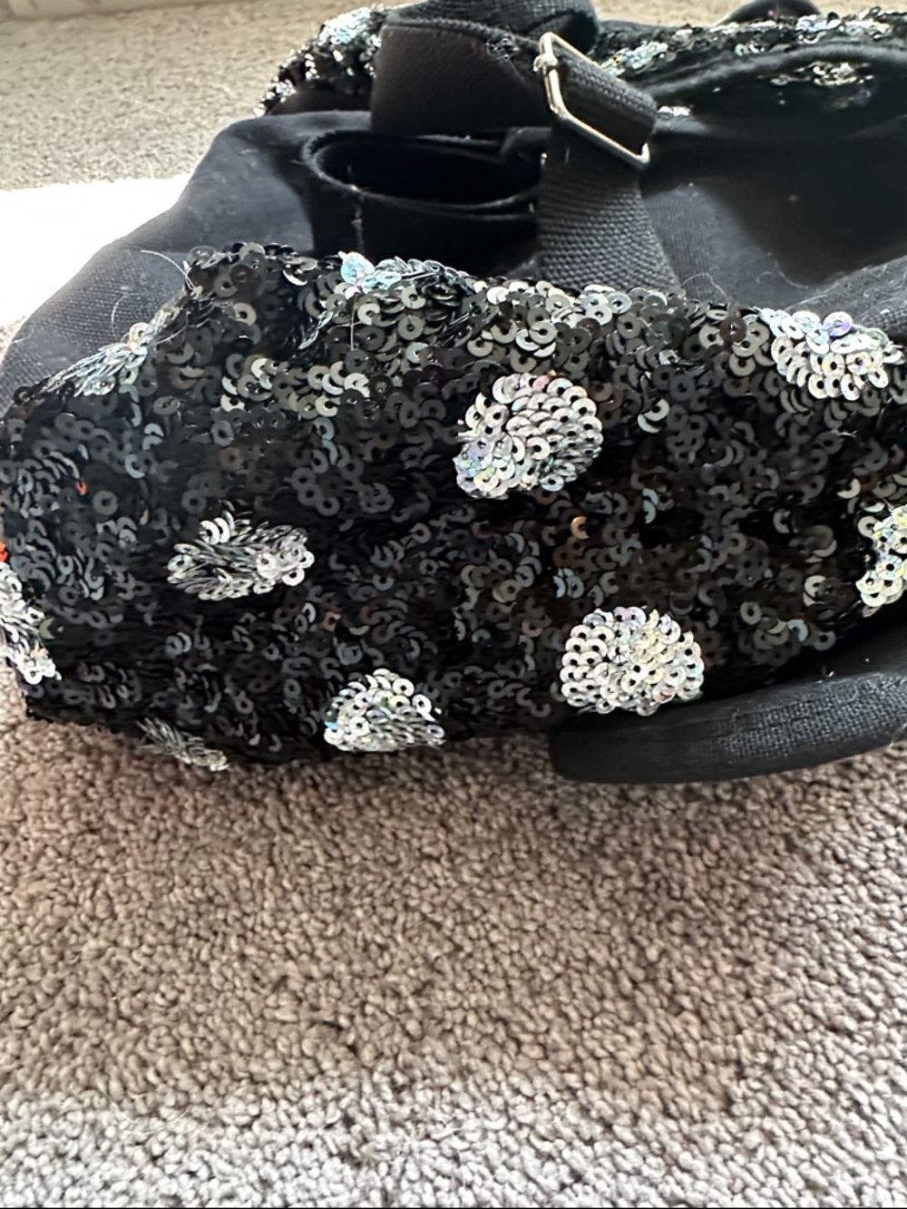 PINK Victoria's Secret Black Sequin Floral Drawstring Backpack - Picture 9 of 9